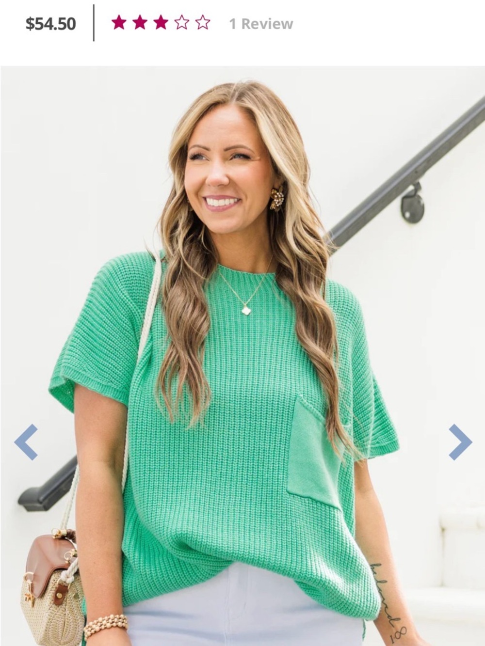 Chic Soul Mint Green Short-Sleeve Knit Pocket Sweater